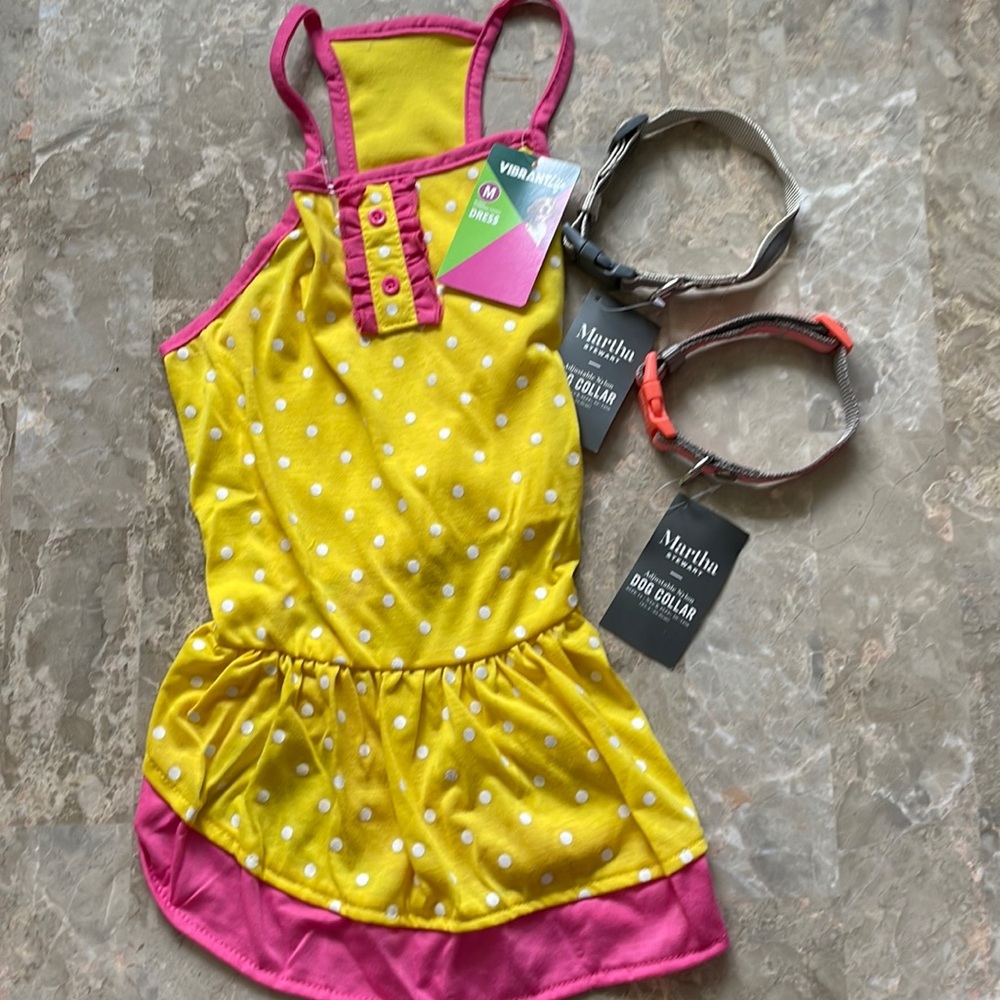 ⭐️Host Pick⭐️ Medium Dog Gift Bundle w/Dress and Two Faux Leather Collars. NWT